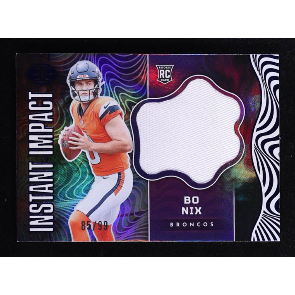 Bo Nix 2024 Panini Illusions Instant Impact Jerseys Blue #36 #85/99 RC at PristineAuction.com