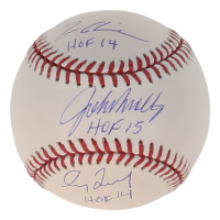 Greg Maddux, John Smoltz, & Tom Glavine Signed OML Baseball Inscribed "HOF 14 / HOF 14 / HOF 15" (Beckett) at PristineAuction.com