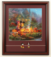 "Mickey and Minnie Sweetheart Campfire" by Thomas Kinkade Custom Framed Display at PristineAuction.com