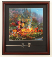 "Mickey and Minnie Sweetheart Campfire" by Thomas Kinkade Custom Framed Display at PristineAuction.com