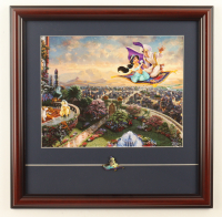 Thomas Kinkade "Aladdin Magic Carpet Ride" Custom Framed Print Display with Princess Jasmine & Aladdin Pin at PristineAuction.com