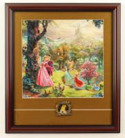 Thomas Kinkade Walt Disney's "Cinderella" Custom Framed Print Display with Stained Glass Cinderella Pin at PristineAuction.com