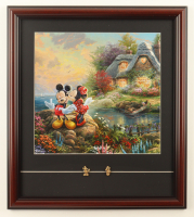 "Mickey and Minnie" by Thomas Kinkade Custom Framed Display with Vintage Mickey & Minnie Mouse Pins at PristineAuction.com