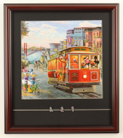 Thomas Kinkade "Mickey & Friends in San Fransisco" Custom Framed Print Display with (3) Vintage Silver Mickey Character Pins at PristineAuction.com