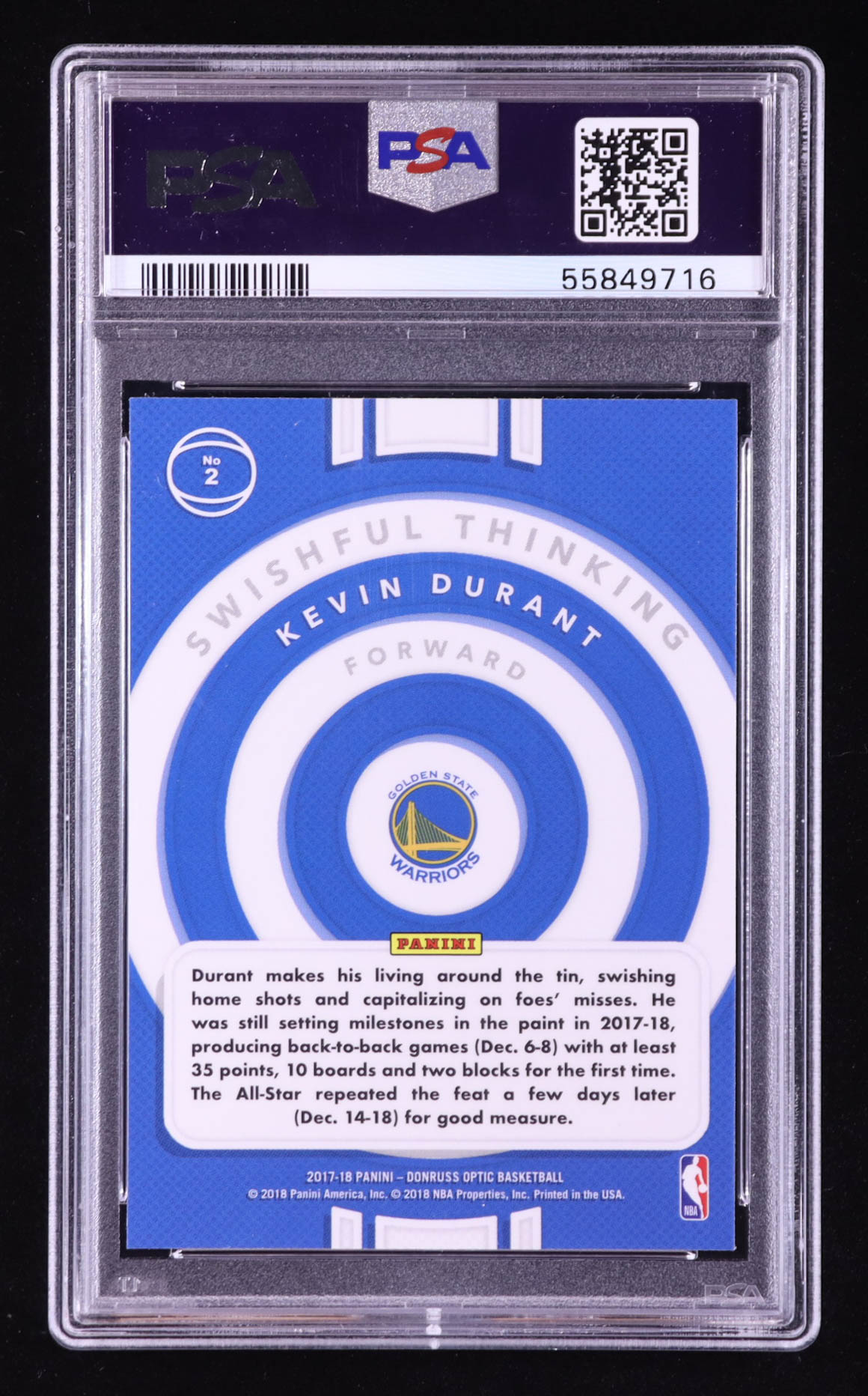 Kevin Durant 2017-18 Donruss Optic Swishful Thinking #2 (PSA 10) at PristineAuction.com Kevin Durant 2017-18 Donruss Optic Swishful Thinking #2 (PSA 10) at PristineAuction.com