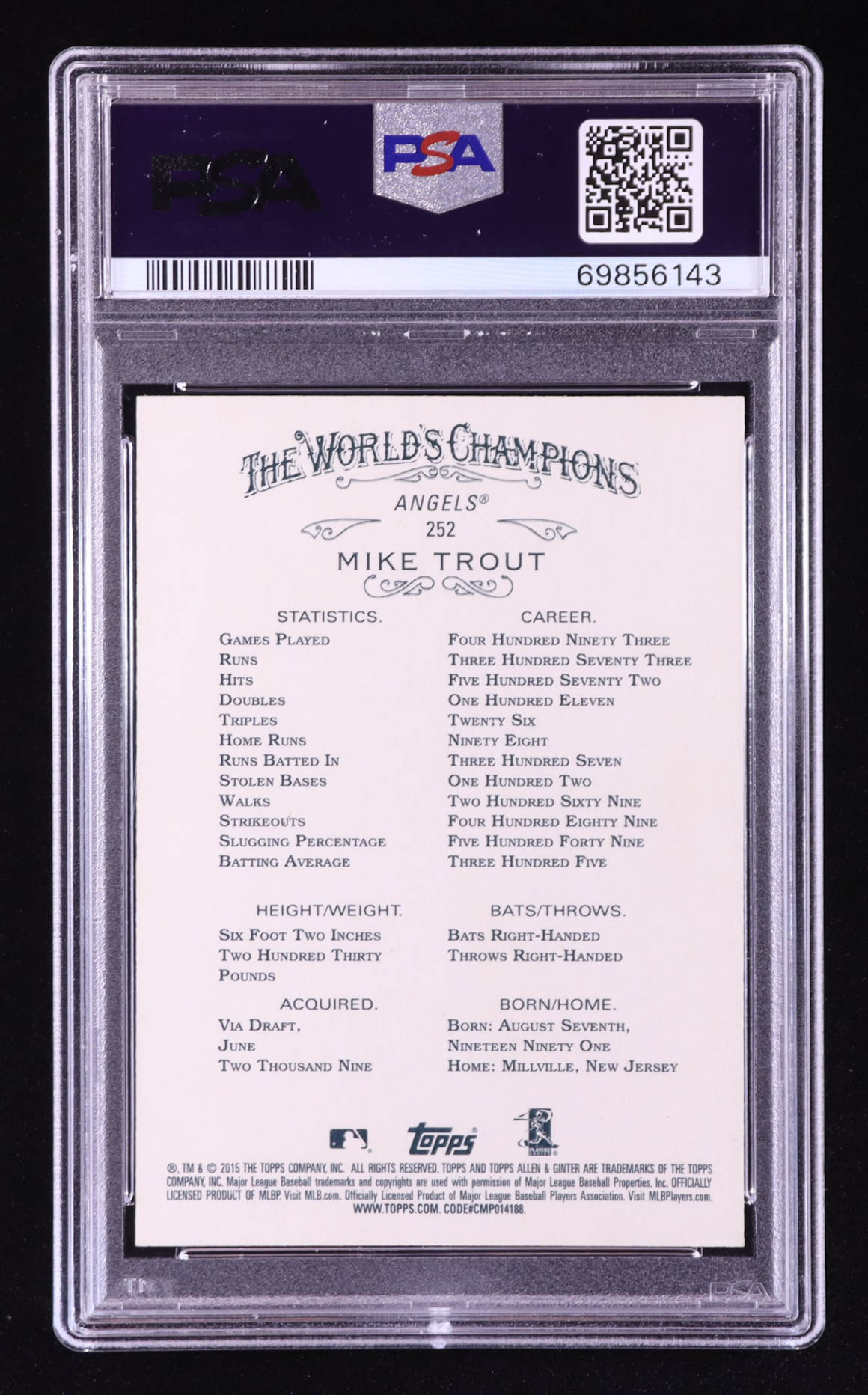 Mike Trout 2015 Topps Allen and Ginter #252 (PSA 10) at PristineAuction.com Mike Trout 2015 Topps Allen and Ginter #252 (PSA 10) at PristineAuction.com