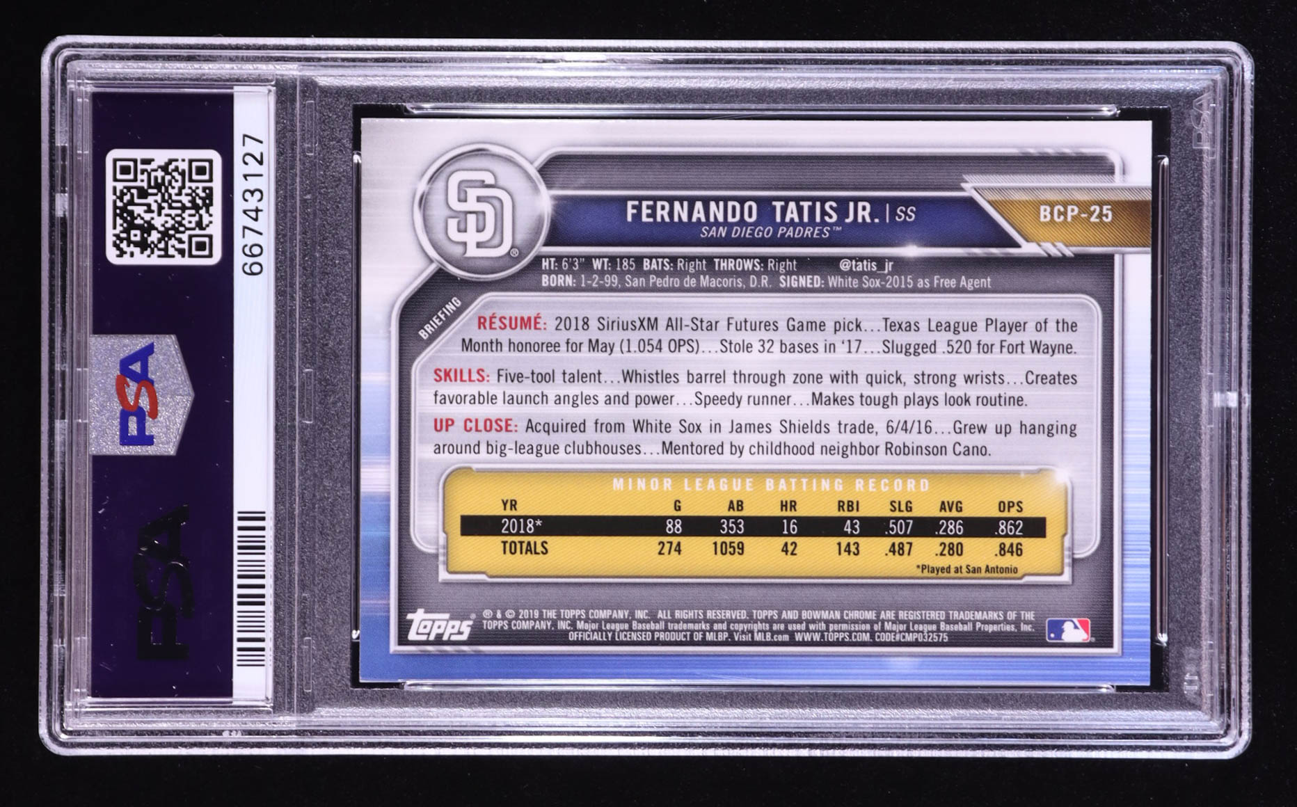 Fernando Tatis Jr. 2019 Bowman Chrome Prospects #BCP25 RC (PSA 10) at PristineAuction.com Fernando Tatis Jr. 2019 Bowman Chrome Prospects #BCP25 RC (PSA 10) at PristineAuction.com