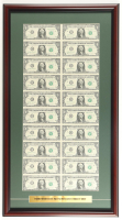 2017 U.S. $1 Dollar Bill Custom Framed Uncut Sheet Of (20) Bills at PristineAuction.com