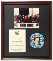Ronald Reagan Inauguration Custom Framed Display with Second Term Inaugural Rosette Button & Ball Invitation at PristineAuction.com