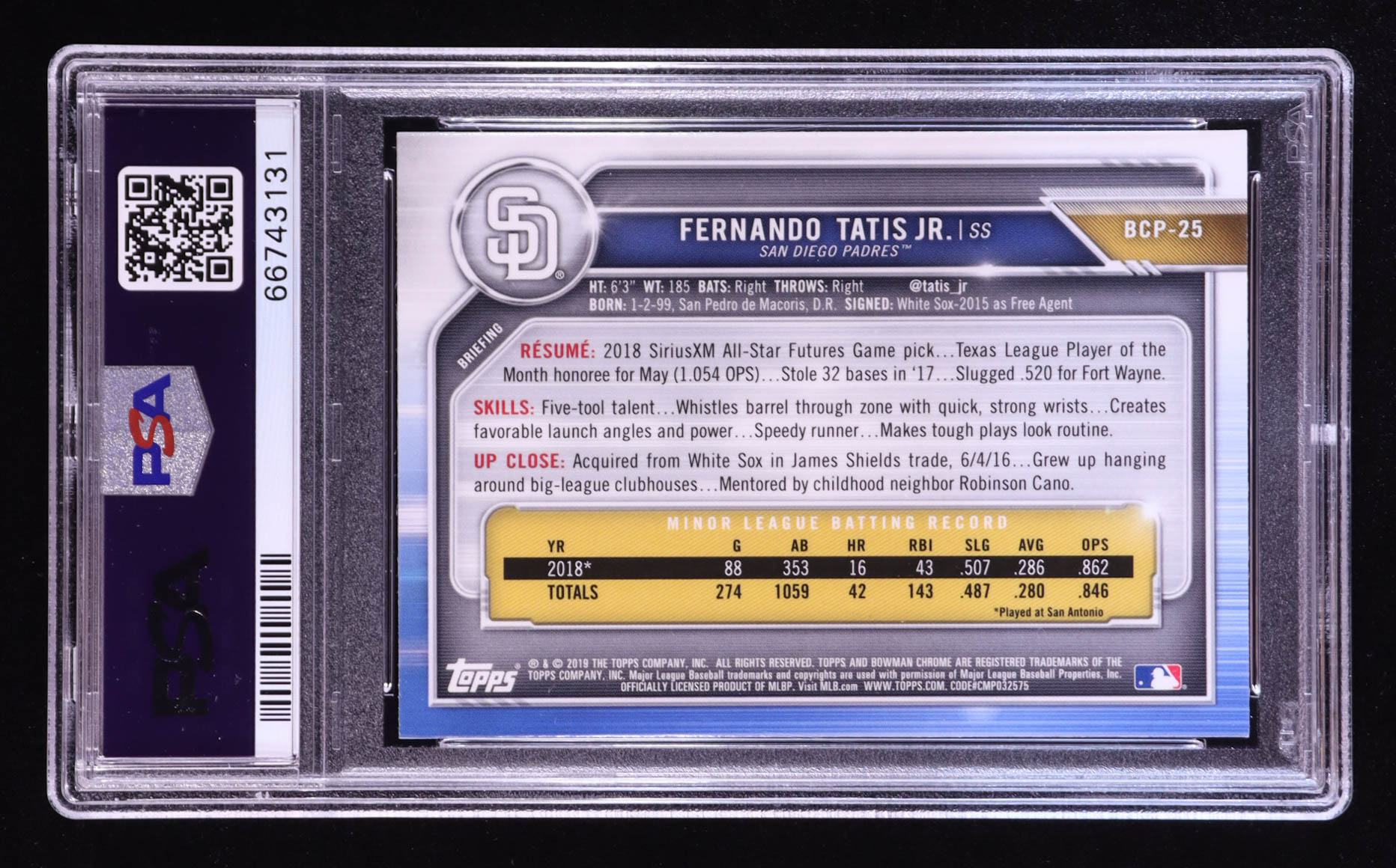 Fernando Tatis Jr. 2019 Bowman Chrome Prospects #BCP25 RC (PSA 10) at PristineAuction.com Fernando Tatis Jr. 2019 Bowman Chrome Prospects #BCP25 RC (PSA 10) at PristineAuction.com