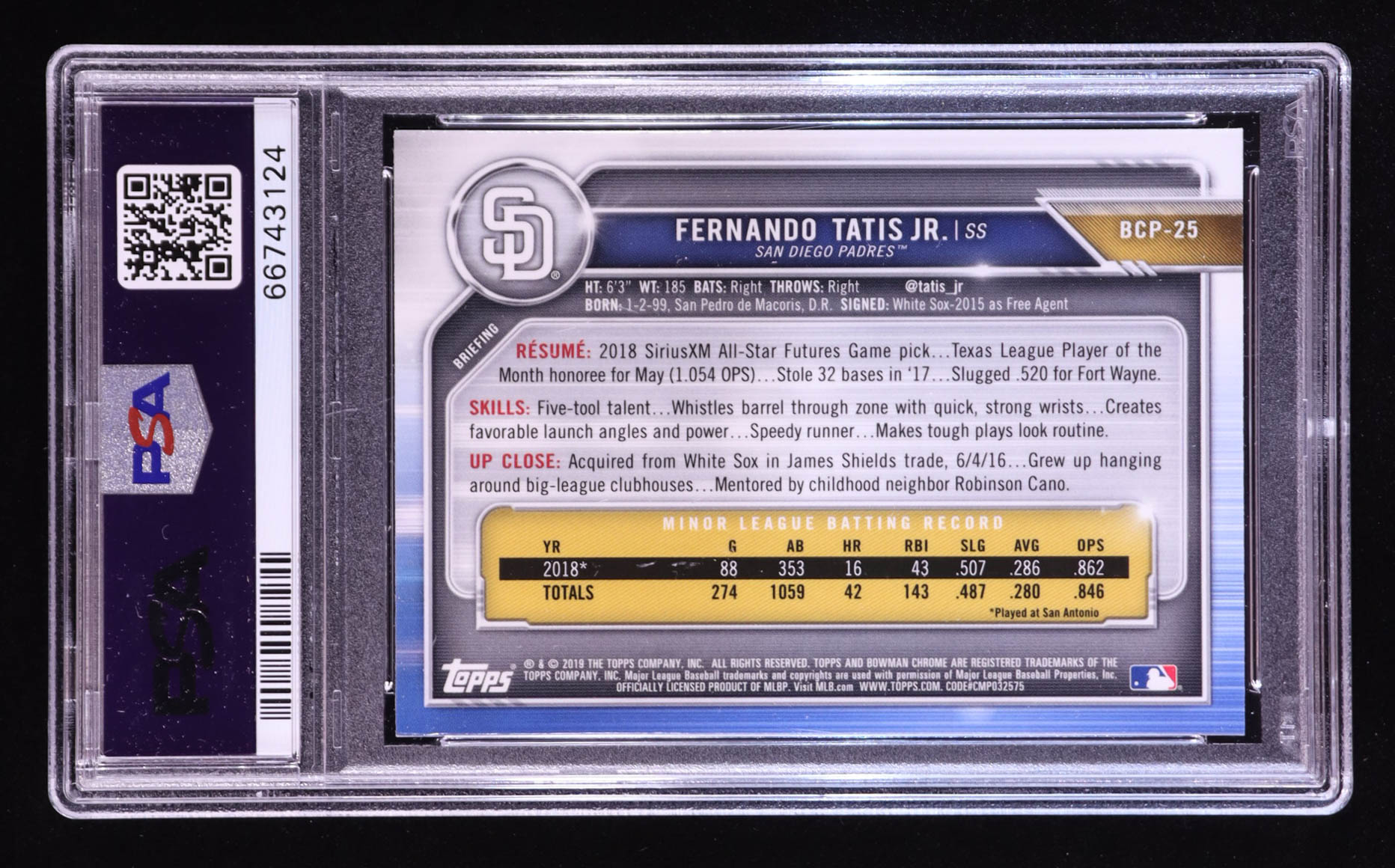 Fernando Tatis Jr. 2019 Bowman Chrome Prospects #BCP25 RC (PSA 10) at PristineAuction.com Fernando Tatis Jr. 2019 Bowman Chrome Prospects #BCP25 RC (PSA 10) at PristineAuction.com