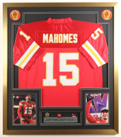 Patrick Mahomes Custom Framed Jersey Display with (3) Super Bowl Pins & Stat Plaque at PristineAuction.com