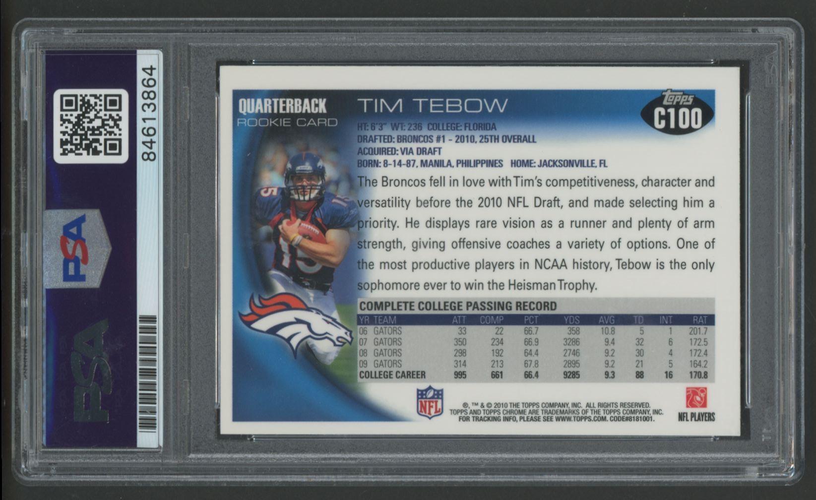 Tim Tebow Signed 2010 Topps Chrome #C100 (PSA | Auto 10) at PristineAuction.com Tim Tebow Signed 2010 Topps Chrome #C100 (PSA | Auto 10) at PristineAuction.com