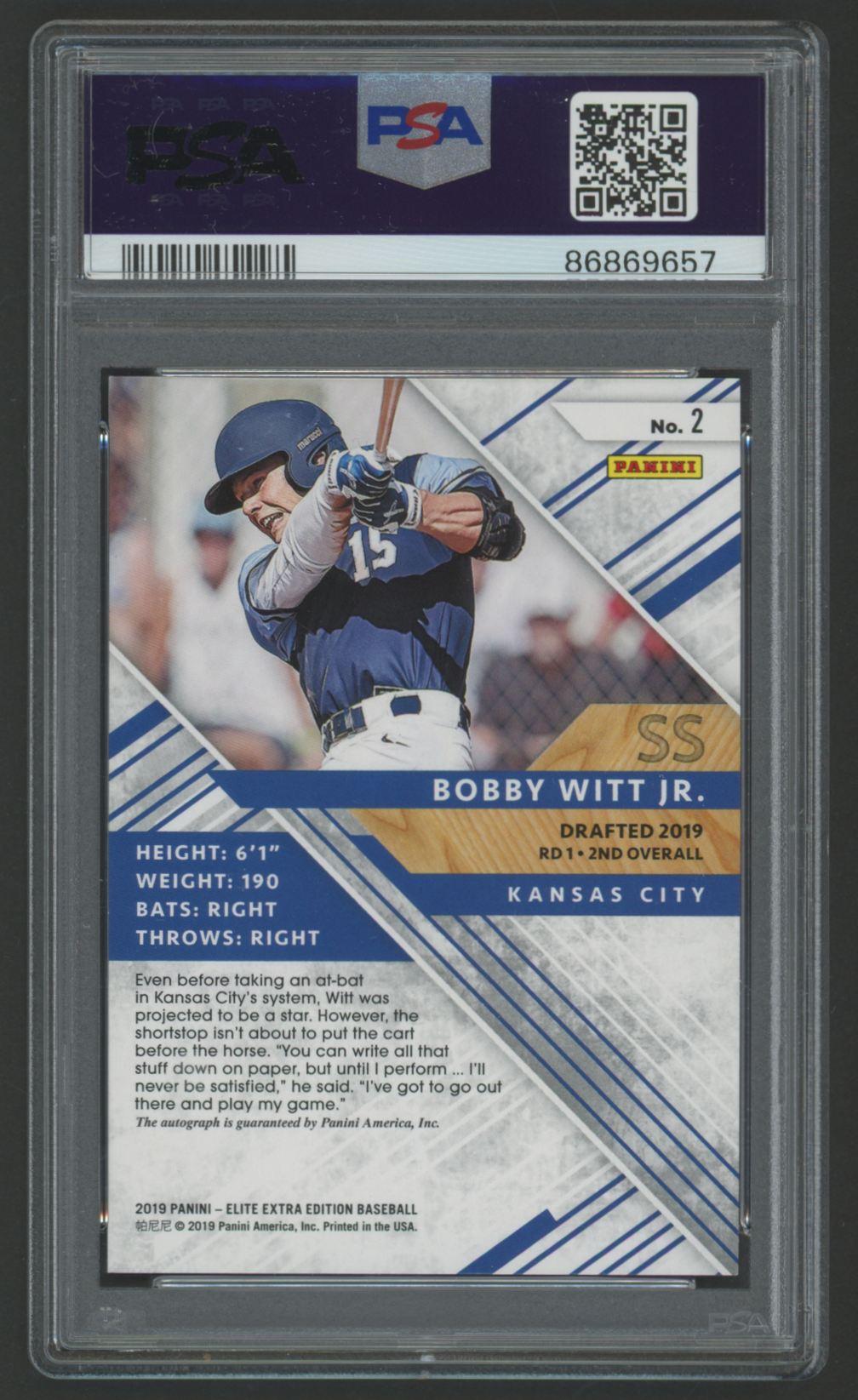 Bobby Witt Jr. 2019 Panini Elite Extra Edition Autograph #2 (PSA 9) at PristineAuction.com Bobby Witt Jr. 2019 Panini Elite Extra Edition Autograph #2 (PSA 9) at PristineAuction.com