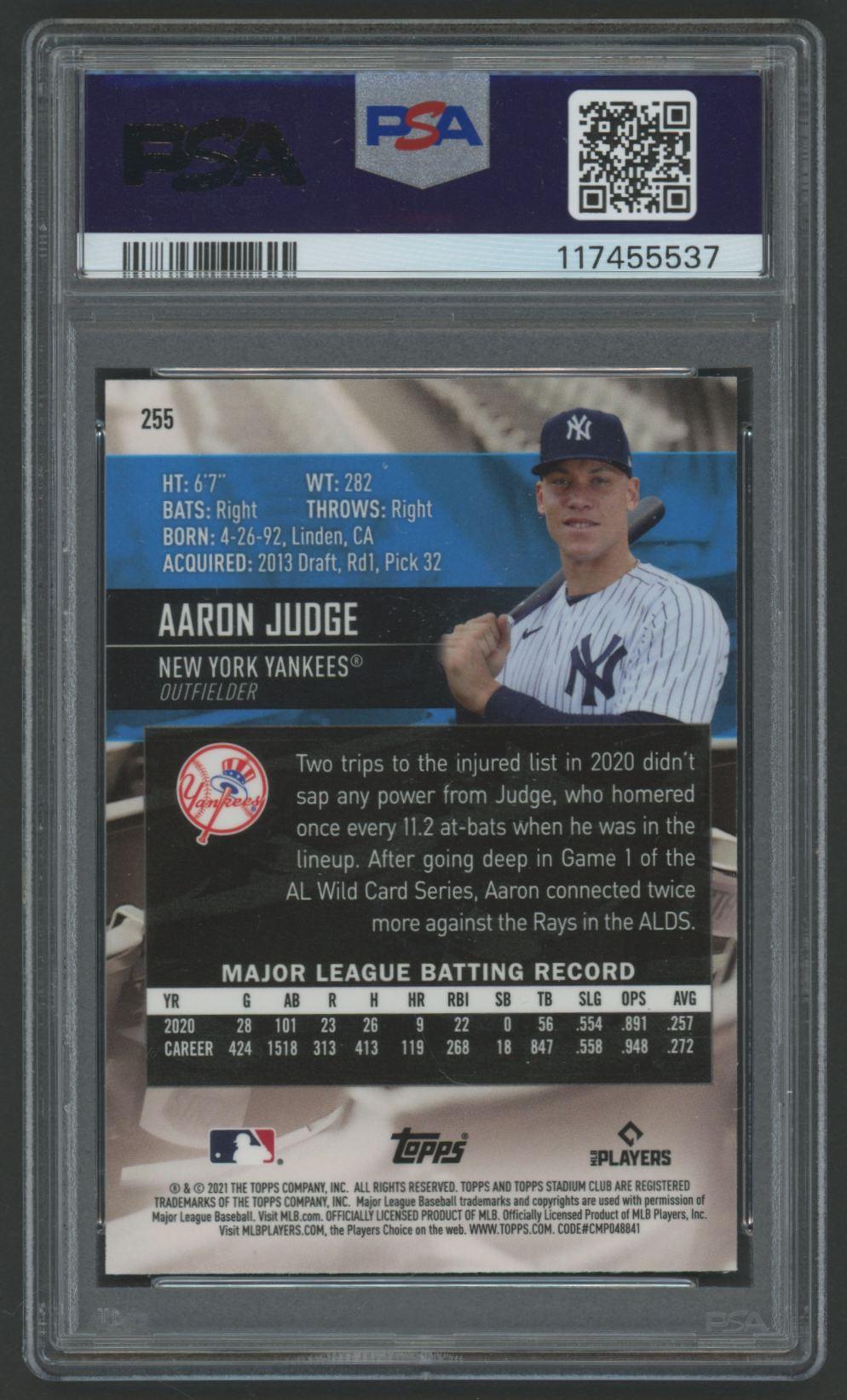 Aaron Judge 2021 Stadium Club Chrome Variation #255 (PSA 10) at PristineAuction.com Aaron Judge 2021 Stadium Club Chrome Variation #255 (PSA 10) at PristineAuction.com