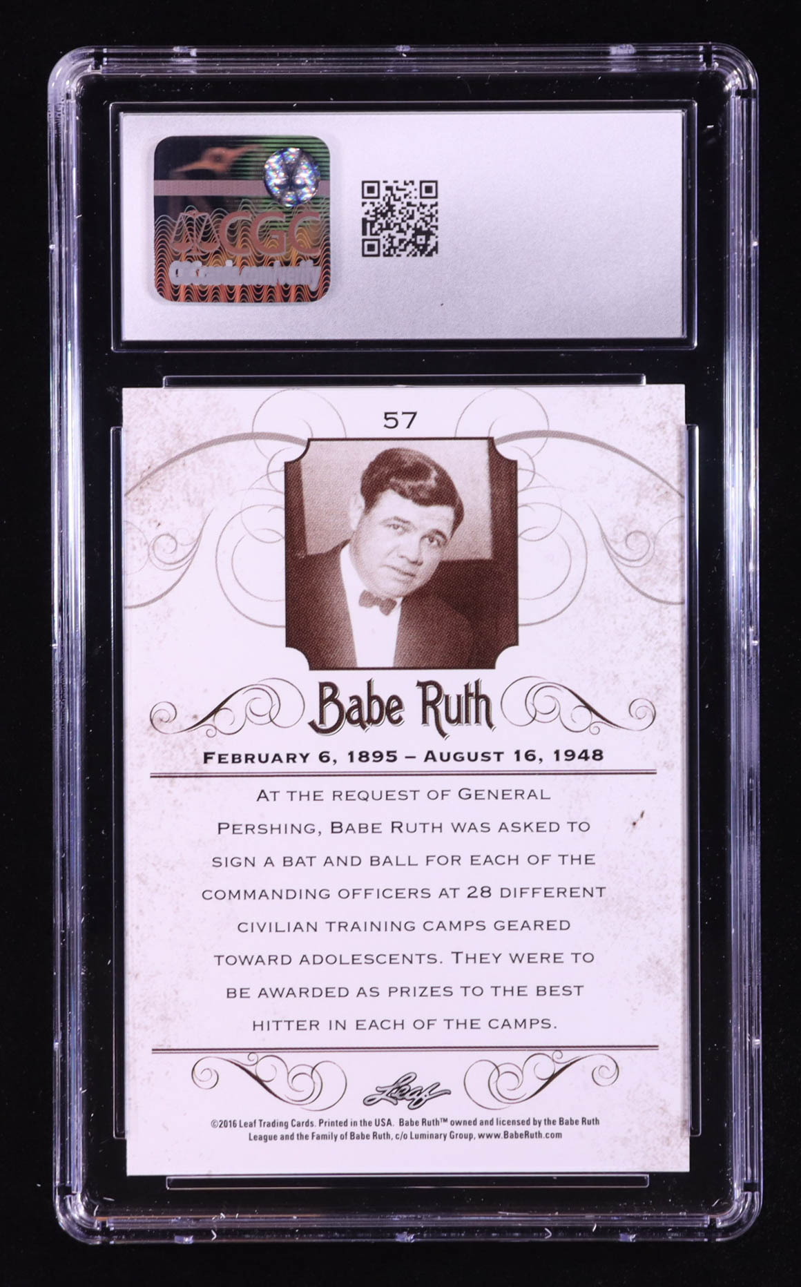 Babe Ruth 2016 Leaf Babe Ruth Collection #57 (CGC 10) at PristineAuction.com Babe Ruth 2016 Leaf Babe Ruth Collection #57 (CGC 10) at PristineAuction.com