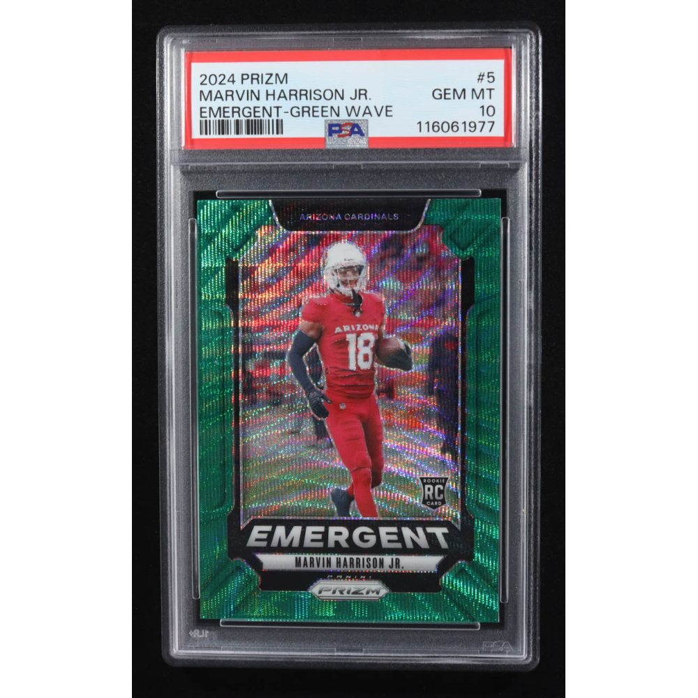 Marvin Harrison Jr. 2024 Panini Prizm Emergent Prizms Green Wave #5 RC (PSA 10) at PristineAuction.com