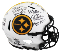Troy Polamalu, Jerome Bettis, Joe Greene, Terry Bradshaw | Steelers Greats Full-Size Authentic On-Field Lunar Eclipse Alternate Speed Helmet Signed By (16) (Beckett) at PristineAuction.com