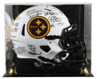 Troy Polamalu, Jerome Bettis, Joe Greene, Terry Bradshaw | Steelers Greats Full-Size Authentic On-Field Lunar Eclipse Alternate Speed Helmet with Display Case Signed By (16) (Beckett) at PristineAuction.com