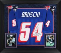 Tedy Bruschi Signed Patriots Custom Framed Mitchell & Ness Authentic Jersey Inscribed "Super Bowl XXXVI, XXXVIII, XXXIX Champions" (Beckett) at PristineAuction.com
