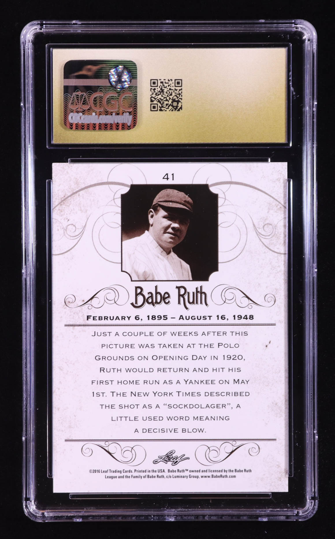 Babe Ruth 2016 Leaf Babe Ruth Collection #41 (CGC Pristine 10) at PristineAuction.com Babe Ruth 2016 Leaf Babe Ruth Collection #41 (CGC Pristine 10) at PristineAuction.com