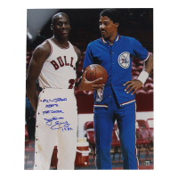 Julius "Dr. J" Erving Signed 76ers 16x20 Photo Inscribed "Air Jordan Meets The Doctor 1984" (Beckett) at PristineAuction.com
