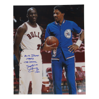 Julius "Dr. J" Erving Signed 76ers 16x20 Photo Inscribed "Air Jordan Meets The Doctor 1984" (Beckett) at PristineAuction.com