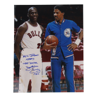 Julius "Dr. J" Erving Signed 76ers 16x20 Photo Inscribed "Air Jordan Meets The Doctor 1984" (Beckett) at PristineAuction.com