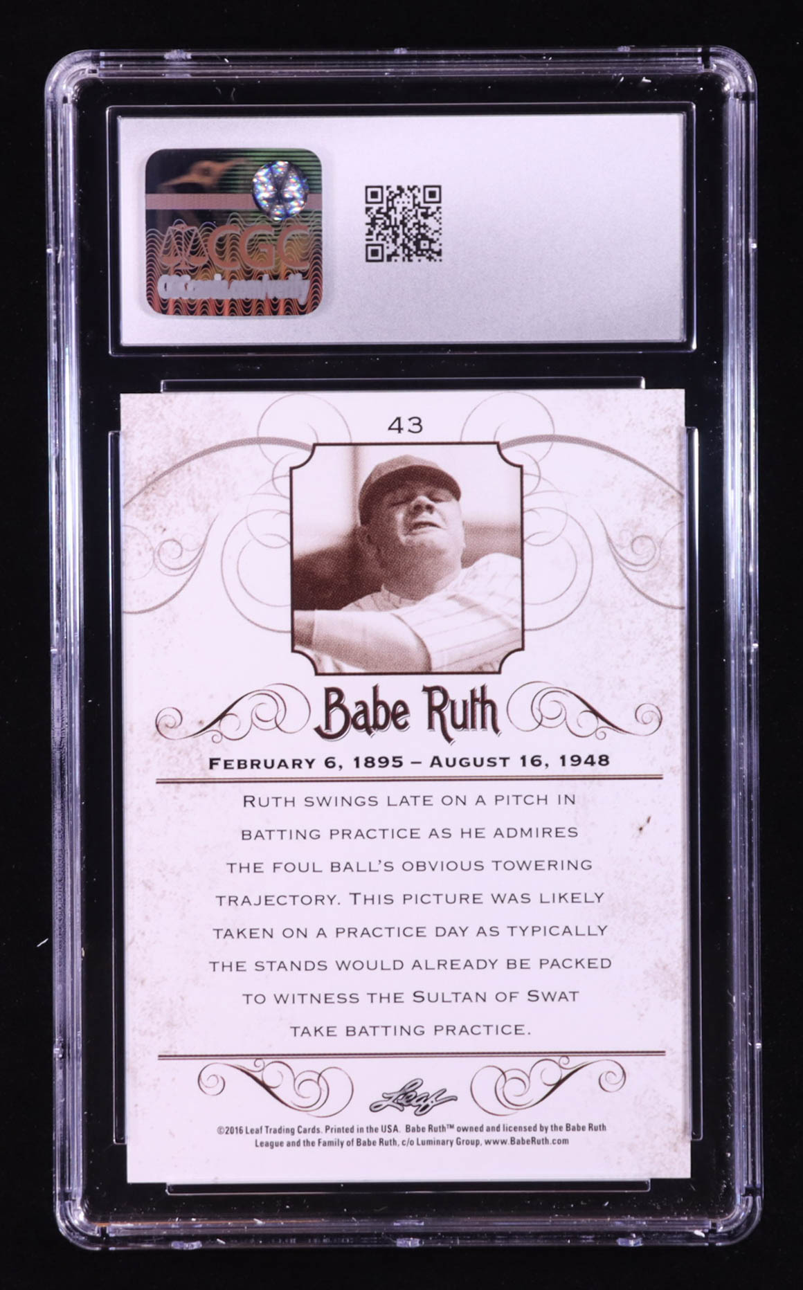 Babe Ruth 2016 Leaf Babe Ruth Collection #43 (CGC 10) at PristineAuction.com Babe Ruth 2016 Leaf Babe Ruth Collection #43 (CGC 10) at PristineAuction.com