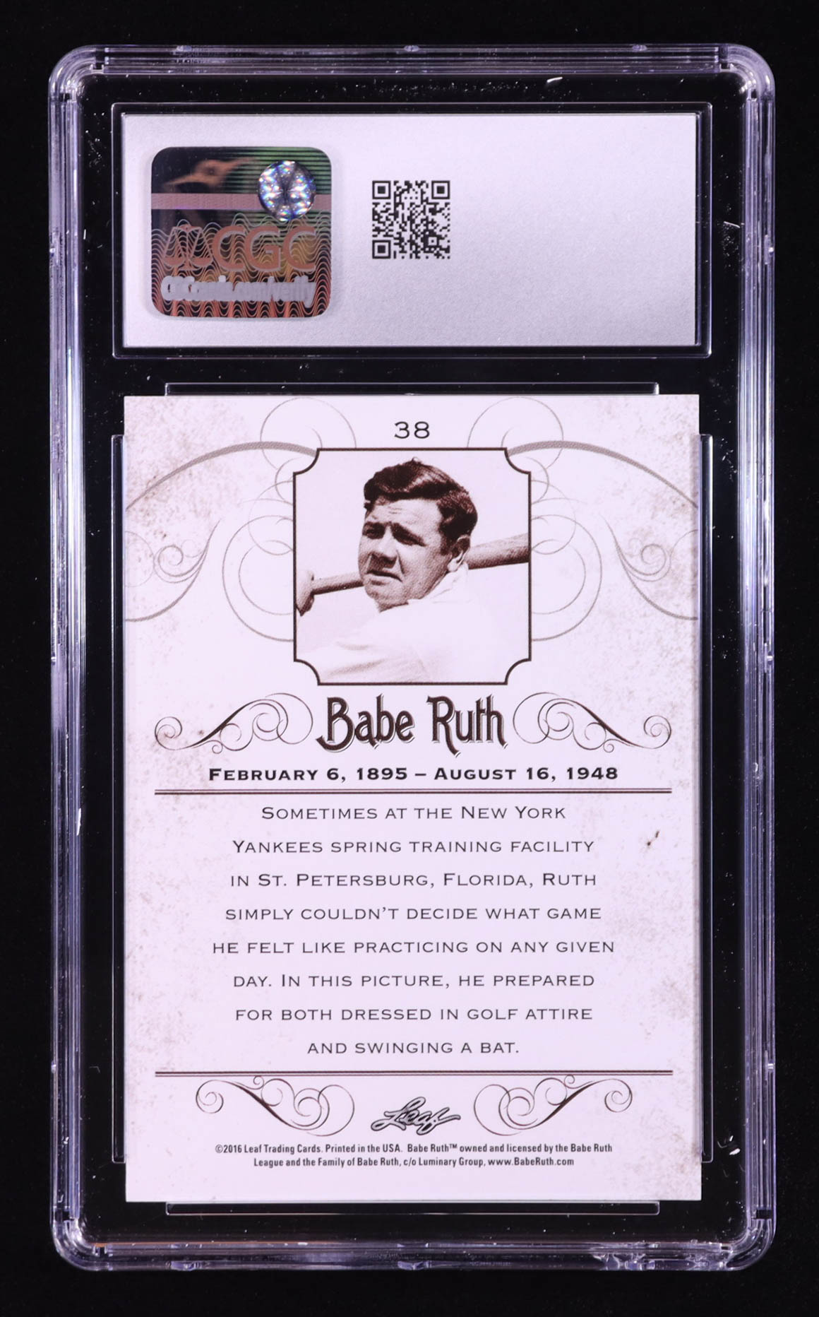 Babe Ruth 2016 Leaf Babe Ruth Collection #38 (CGC 10) at PristineAuction.com Babe Ruth 2016 Leaf Babe Ruth Collection #38 (CGC 10) at PristineAuction.com