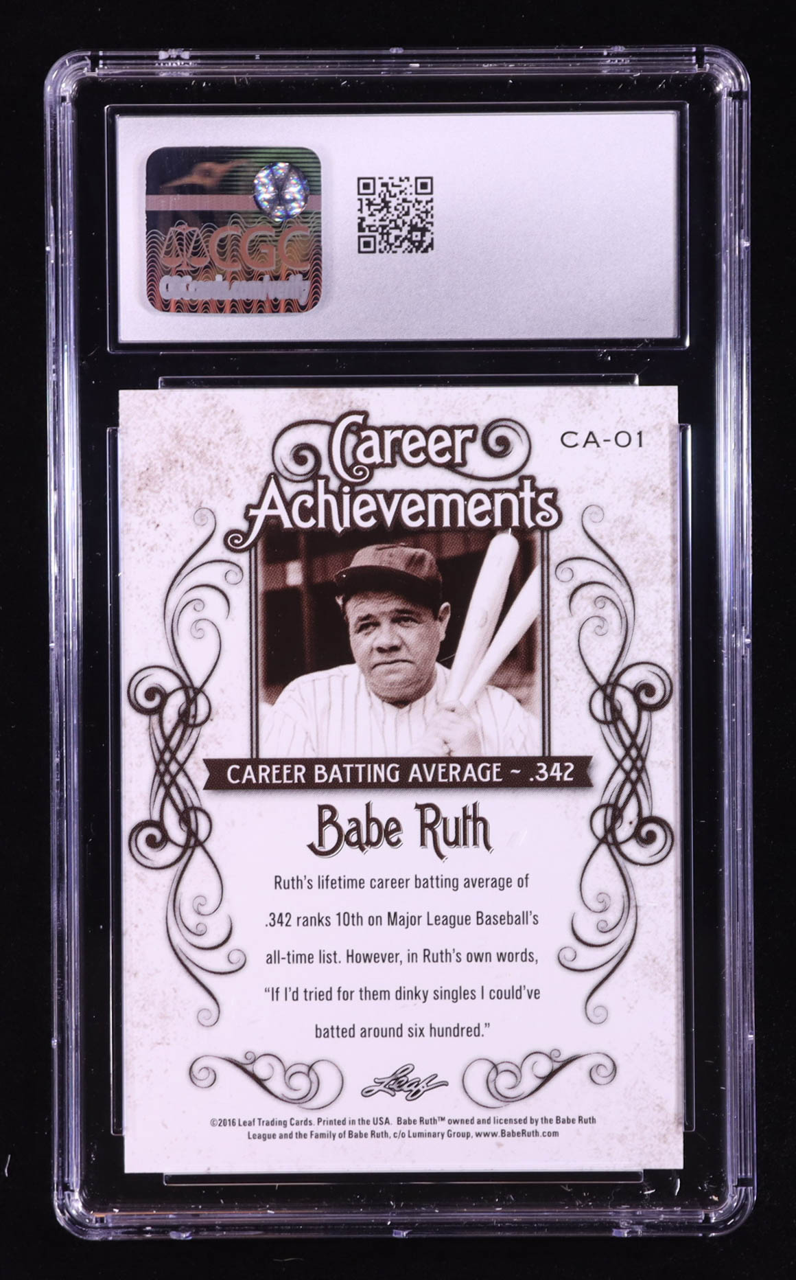 Babe Ruth 2016 Leaf Babe Ruth Collection Career Achievements #CA1 (CGC 10) at PristineAuction.com Babe Ruth 2016 Leaf Babe Ruth Collection Career Achievements #CA1 (CGC 10) at PristineAuction.com