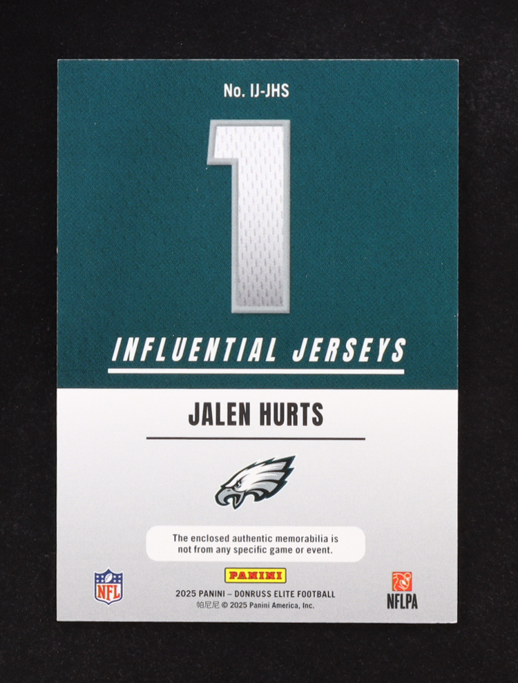 Jalen Hurts 2025 Elite Influential Jerseys #3 #147/799 at PristineAuction.com Jalen Hurts 2025 Elite Influential Jerseys #3 #147/799 at PristineAuction.com