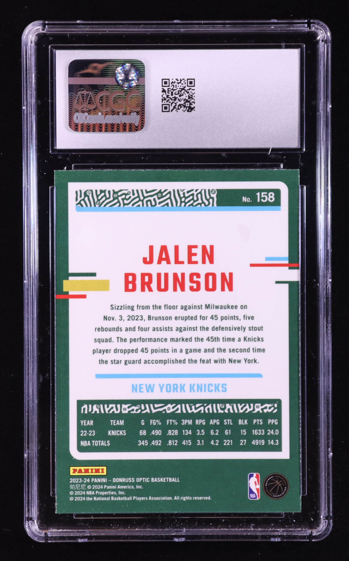 Jalen Brunson 2023-24 Donruss Optic #158 (CGC 10) at PristineAuction.com Jalen Brunson 2023-24 Donruss Optic #158 (CGC 10) at PristineAuction.com