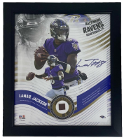 Lamar Jackson Ravens LE Custom Framed Display with Piece of Game-Used Football at PristineAuction.com