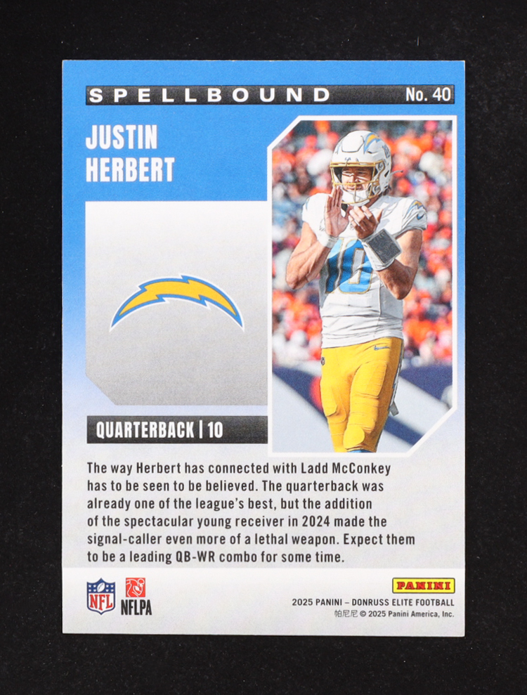 Justin Herbert 2025 Elite Spellbound Orange #40 #115/199 at PristineAuction.com Justin Herbert 2025 Elite Spellbound Orange #40 #115/199 at PristineAuction.com