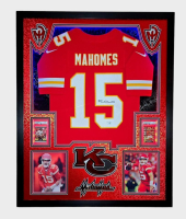 Patrick Mahomes Signed Chiefs Custom Framed LED Backlit Nike Jersey Display & (2) PSA 10 Graded Cards (Beckett) at PristineAuction.com