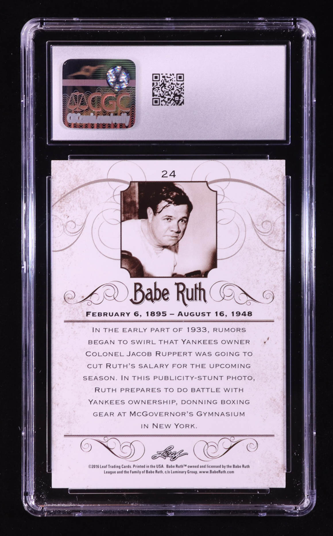 Babe Ruth 2016 Leaf Babe Ruth Collection #24 (CGC 10) at PristineAuction.com Babe Ruth 2016 Leaf Babe Ruth Collection #24 (CGC 10) at PristineAuction.com