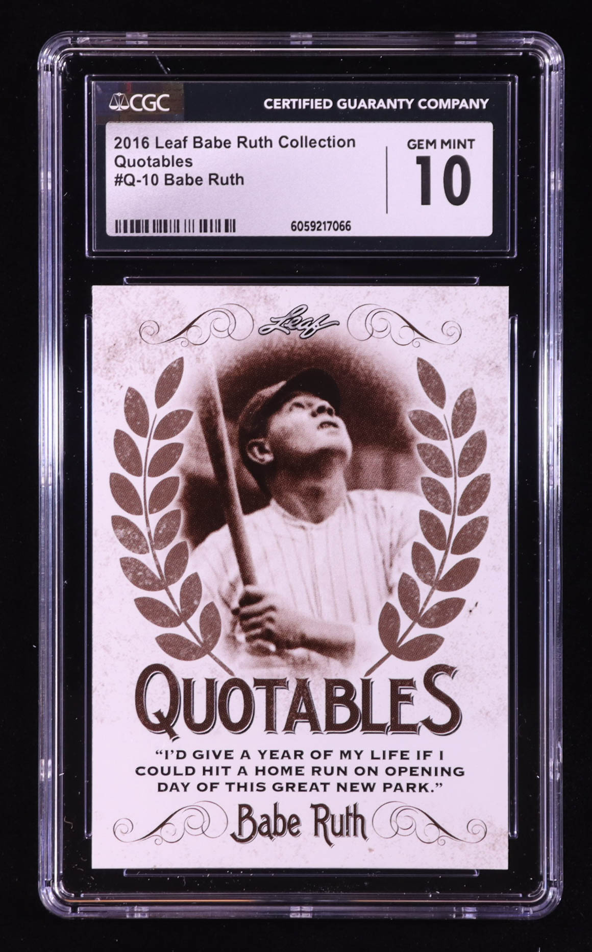 Babe Ruth 2016 Leaf Babe Ruth Collection Quotables #Q10 (CGC 10) at PristineAuction.com Babe Ruth 2016 Leaf Babe Ruth Collection Quotables #Q10 (CGC 10) at PristineAuction.com