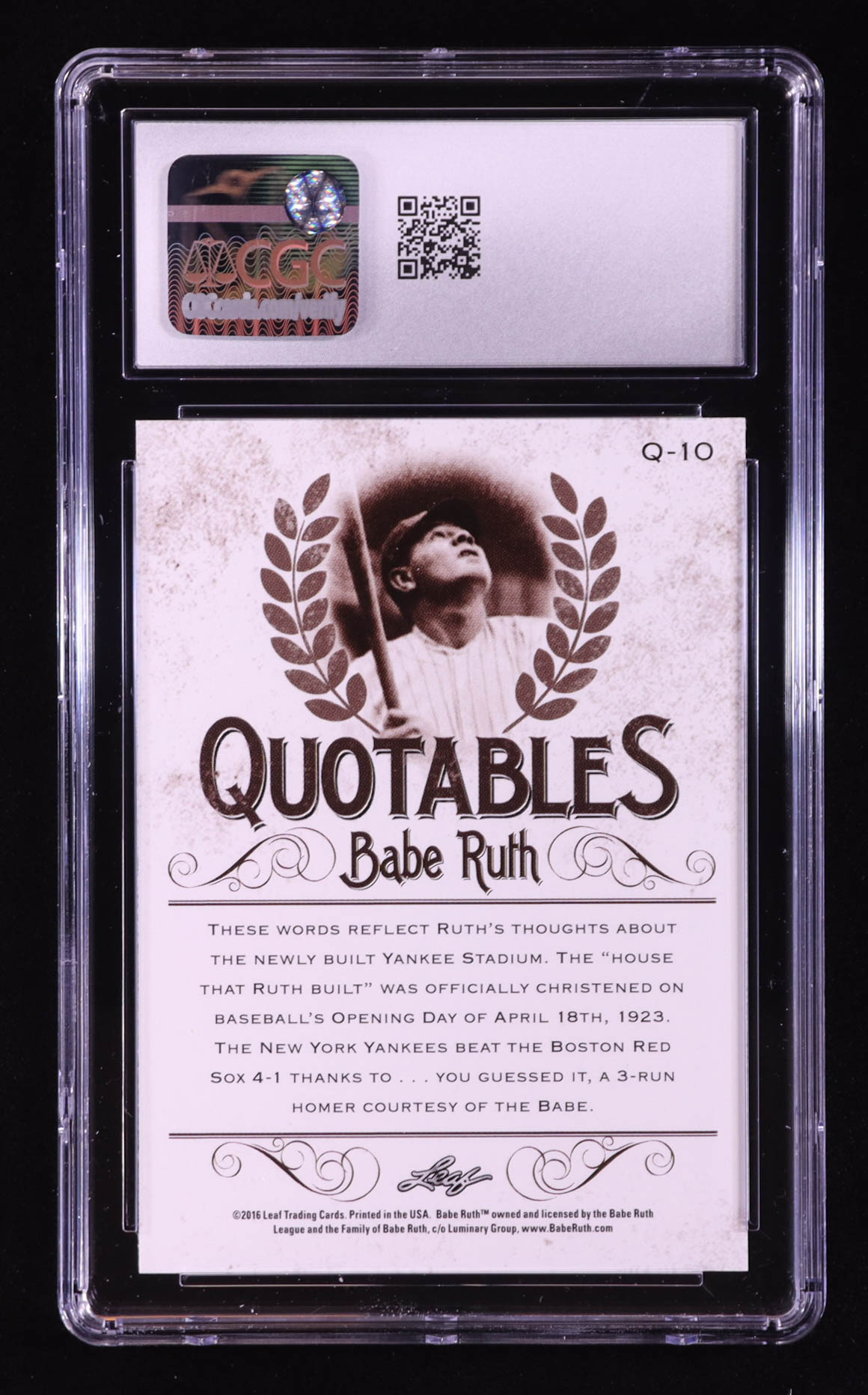 Babe Ruth 2016 Leaf Babe Ruth Collection Quotables #Q10 (CGC 10) at PristineAuction.com Babe Ruth 2016 Leaf Babe Ruth Collection Quotables #Q10 (CGC 10) at PristineAuction.com
