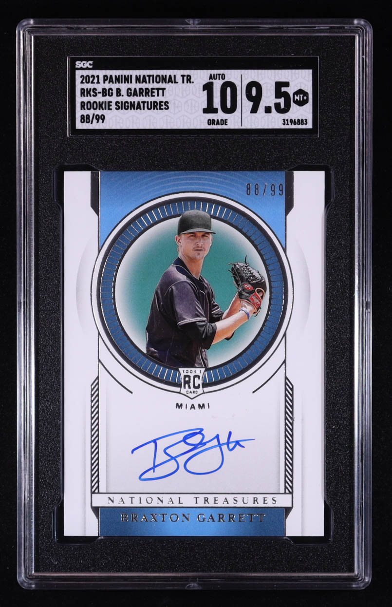 Braxton Garrett 2021 Panini National Treasures Rookie Signatures #RKSBG #88/99 (SGC 9.5 | Auto 10) at PristineAuction.com Braxton Garrett 2021 Panini National Treasures Rookie Signatures #RKSBG #88/99 (SGC 9.5 | Auto 10) at PristineAuction.com