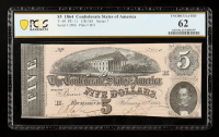 1864 Confederate $5 Currency Note, T-69 Series 7 (PCGS Uncirculated 62) at PristineAuction.com