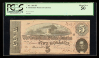 1864 Confederate $5 Currency Note, T-69 Series 3 (PCGS About New 50) at PristineAuction.com