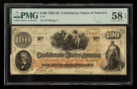 1862-63 Confederate States of America $100 Currency Note, T-41 (PMG Choice About Unc 58 EPQ) at PristineAuction.com