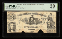 1861 Confederate $5 Currency Note, T-37 (PMG Very Fine 20) at PristineAuction.com