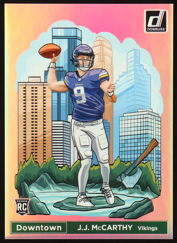 J.J. McCarthy 2024 Donruss Downtown! Oversize #11 RC at PristineAuction.com J.J. McCarthy 2024 Donruss Downtown! Oversize #11 RC at PristineAuction.com