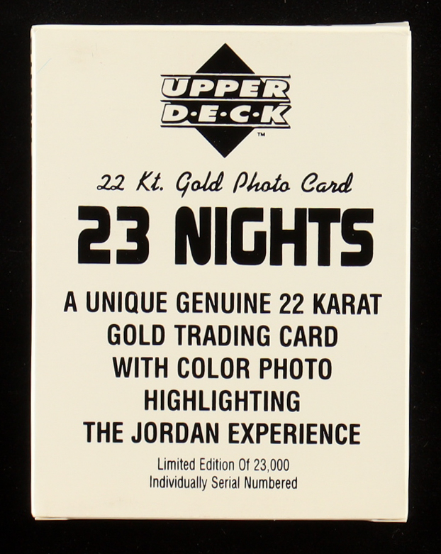 Michael Jordan 1997 Upper Deck The Jordan Experience 23 Nights 22KT Gold Card #/23,000 at PristineAuction.com Michael Jordan 1997 Upper Deck The Jordan Experience 23 Nights 22KT Gold Card #/23,000 at PristineAuction.com