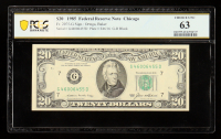 1985 U.S. $20 Federal Reserve Note, Chicago - Fr. 2075-G (GD Block) Signed: Ortega / Baker (PCGS Choice Unc 63) at PristineAuction.com