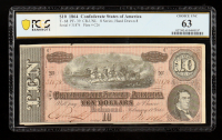 1864 Confederate $10 Currency Note, T-68 Series 8, Hand Drawn 8 (PCGS Choice Unc 63) at PristineAuction.com