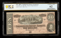 1864 Confederate $10 Currency Note, T-68 Series 8, Hand Drawn 8 (PCGS Uncirculated 62) at PristineAuction.com
