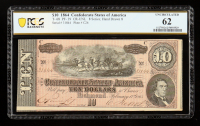1864 Confederate $10 Currency Note, T-68 Series 8, Hand Drawn 8 (PCGS Uncirculated 62) at PristineAuction.com